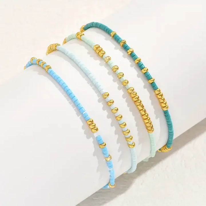 Conjunto de Pulseiras de Contas Boémio e Elegante com Turquesa