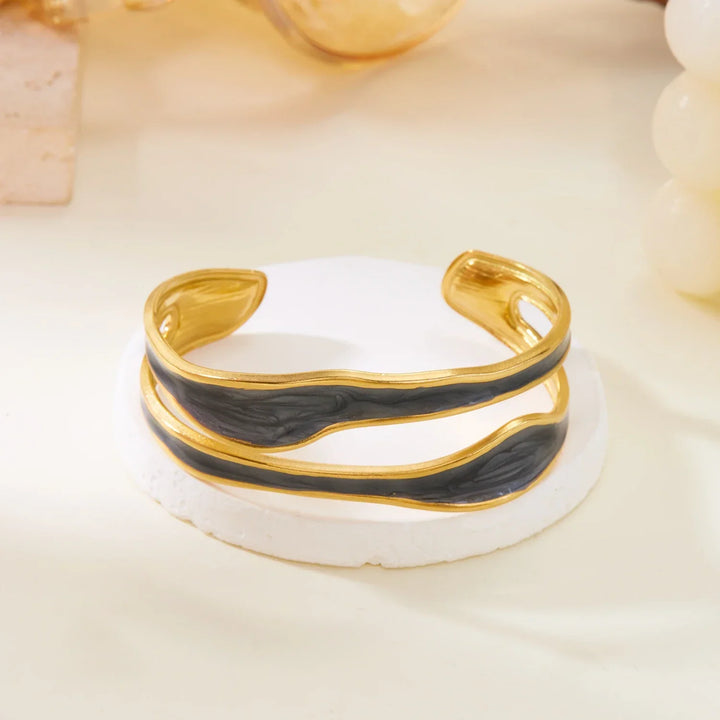 Pulseira Aberta Vintage Branca em Aço Inoxidável