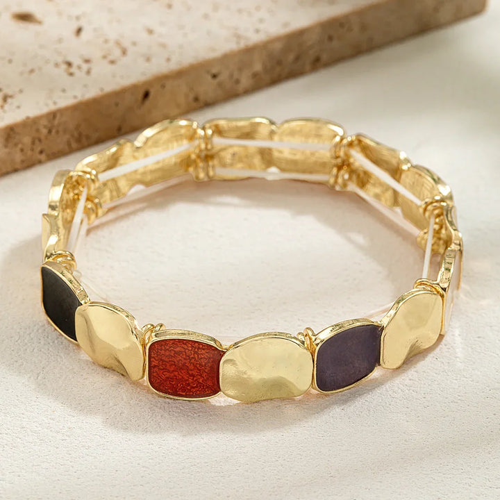 Pulseira Elástica Boémia com Esmalte Geométrico