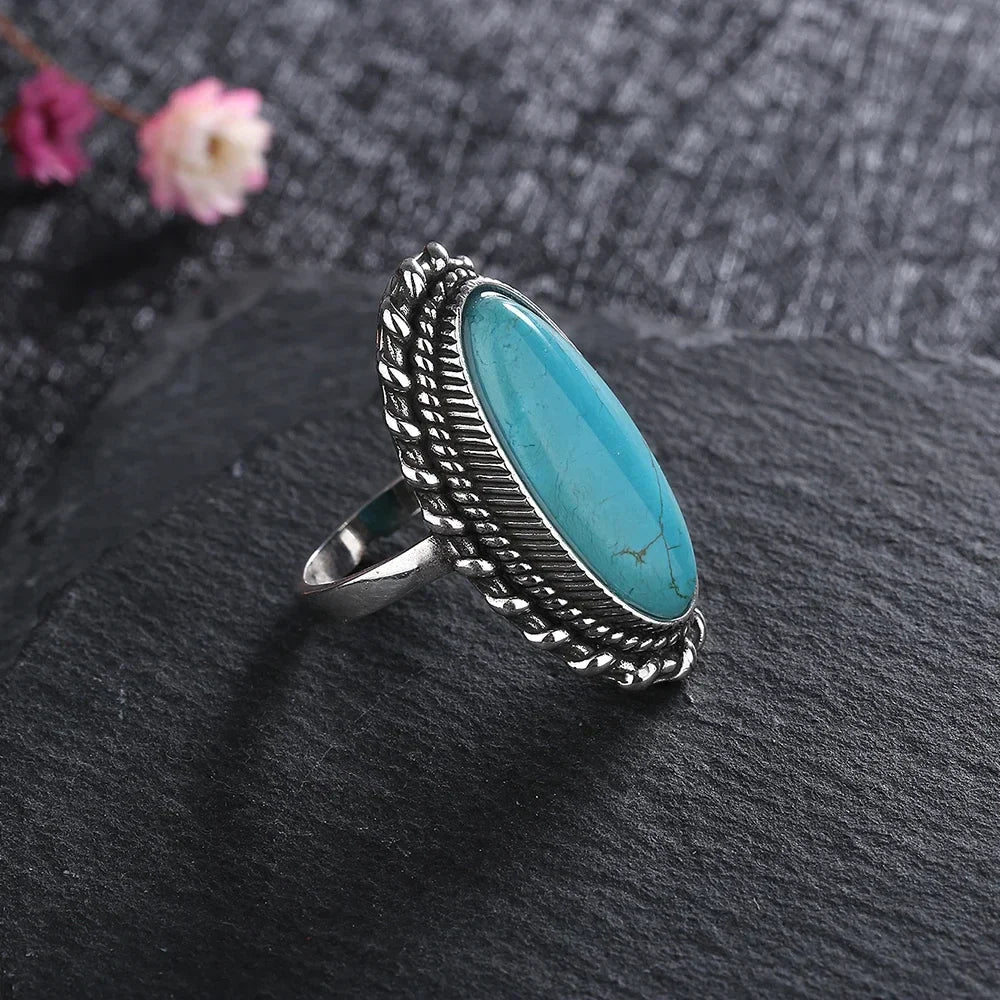 Anel Vintage Marcante com Turquesa, Prata 925