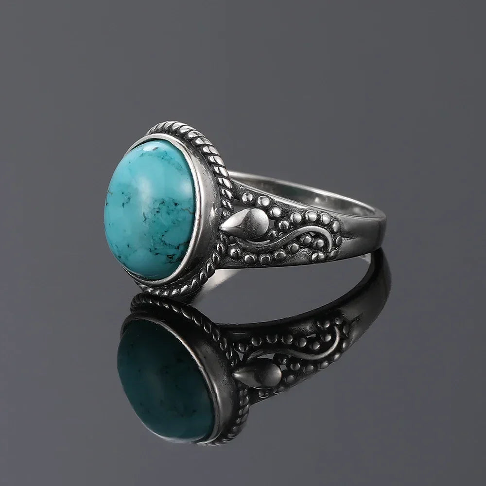 Anel Prateado Intemporal com Turquesa Oval