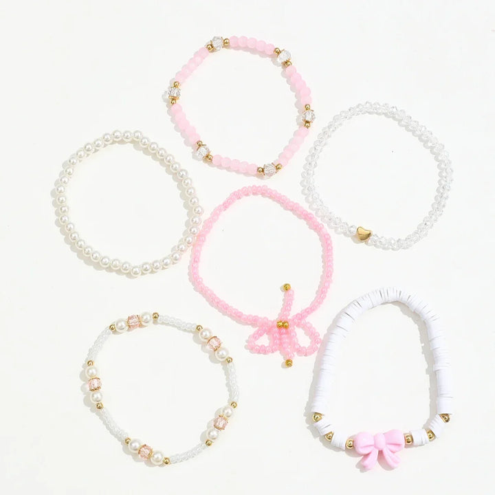 Conjunto de Pulseiras de Pérolas com Laço Amor
