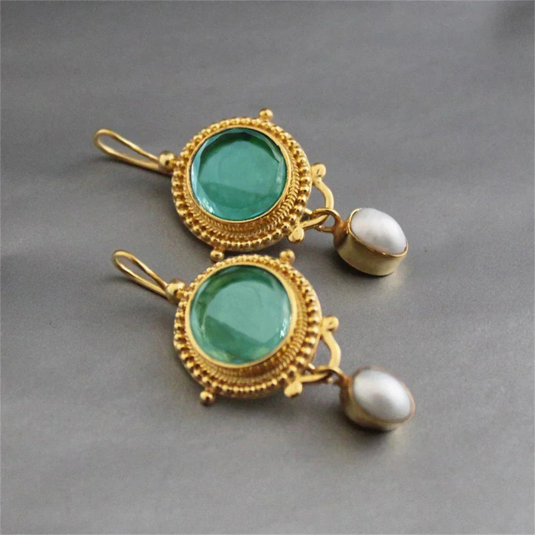 Brincos Vintage com Turquesa e Pérolas
