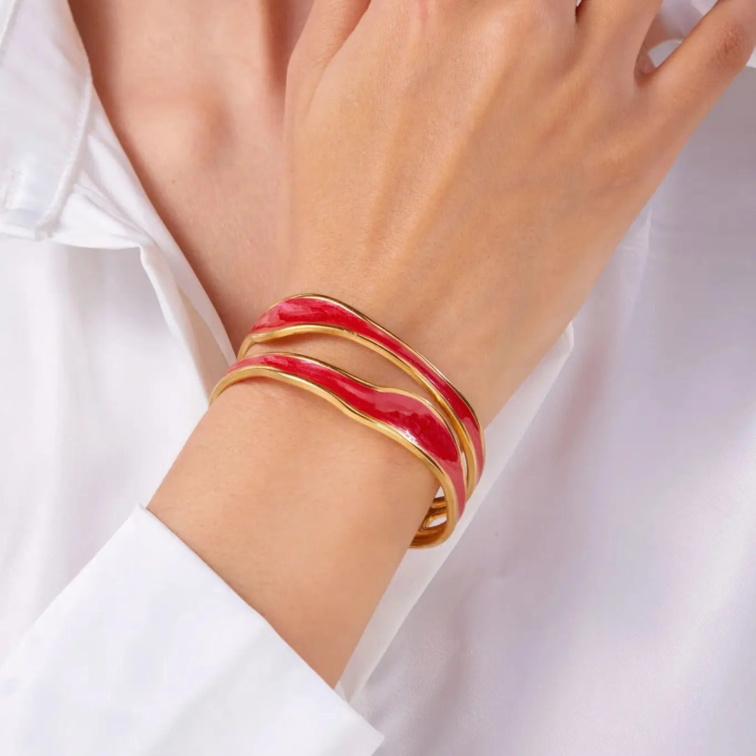 Pulseira Aberta Vintage Branca em Aço Inoxidável