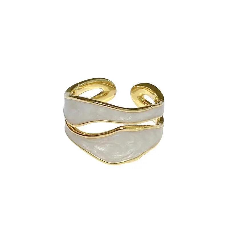 Anel Vintage Ajustável Geométrico com Esmalte Branco