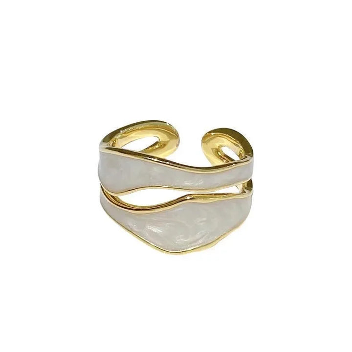 Anel Vintage Ajustável Geométrico com Esmalte Branco