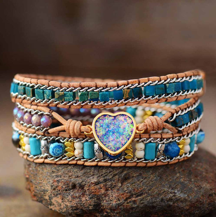 Pulseira de Couro Única com Jaspe