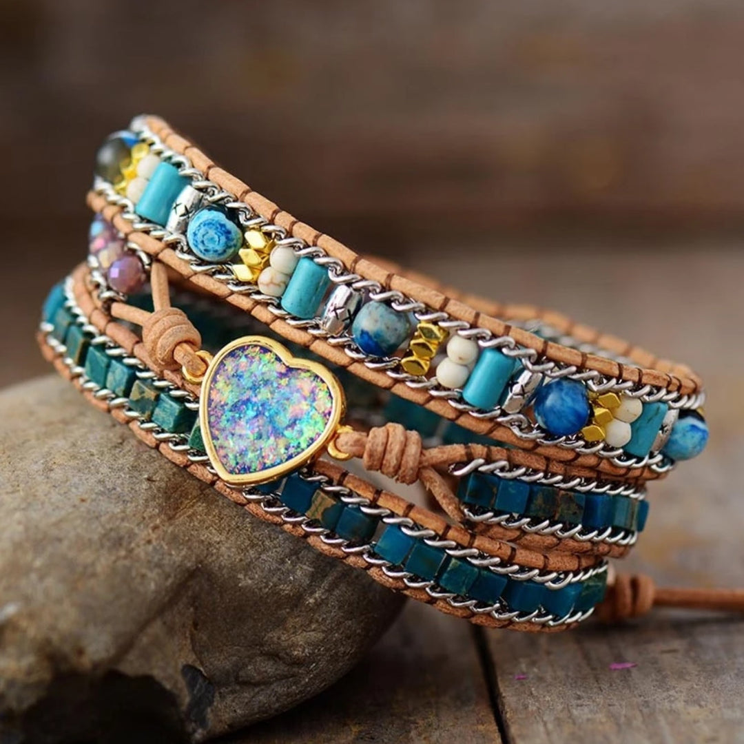 Pulseira de Couro Única com Jaspe