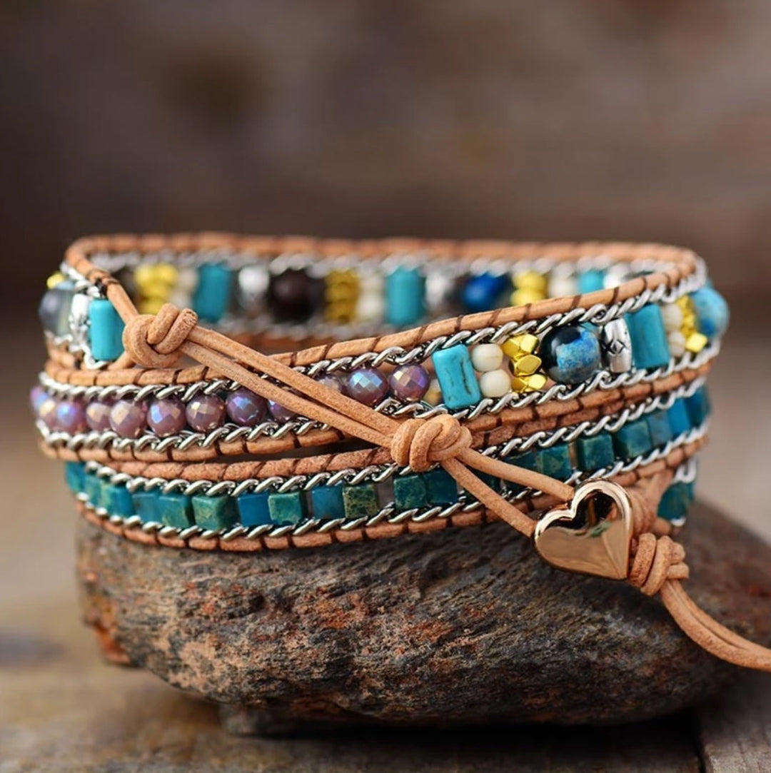 Pulseira de Couro Única com Jaspe