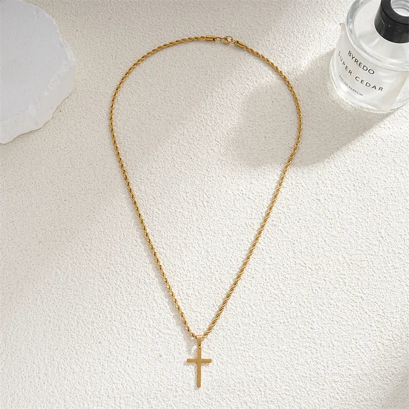 Colar Unissexo Dourado com Cruz