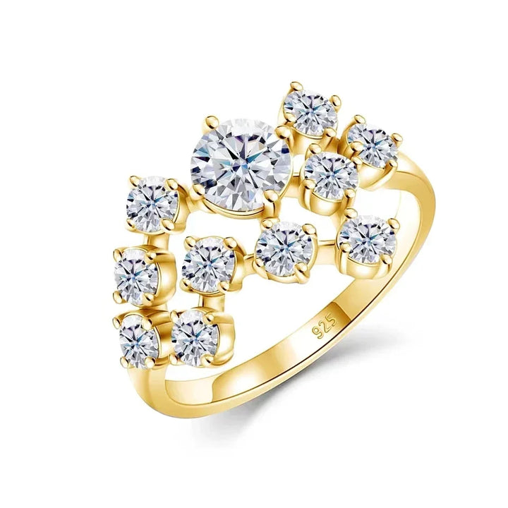 Anel Dourado Irregular com Cristais