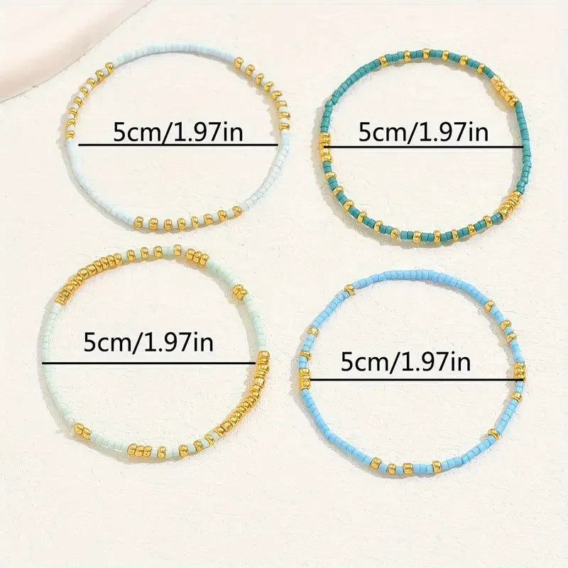 Conjunto de Pulseiras de Contas Boémio e Elegante com Turquesa
