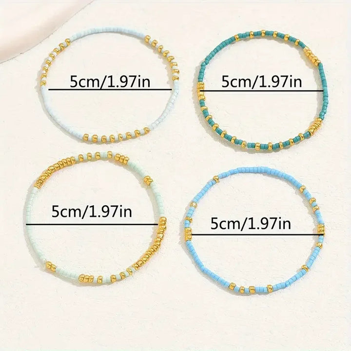 Conjunto de Pulseiras de Contas Boémio e Elegante com Turquesa