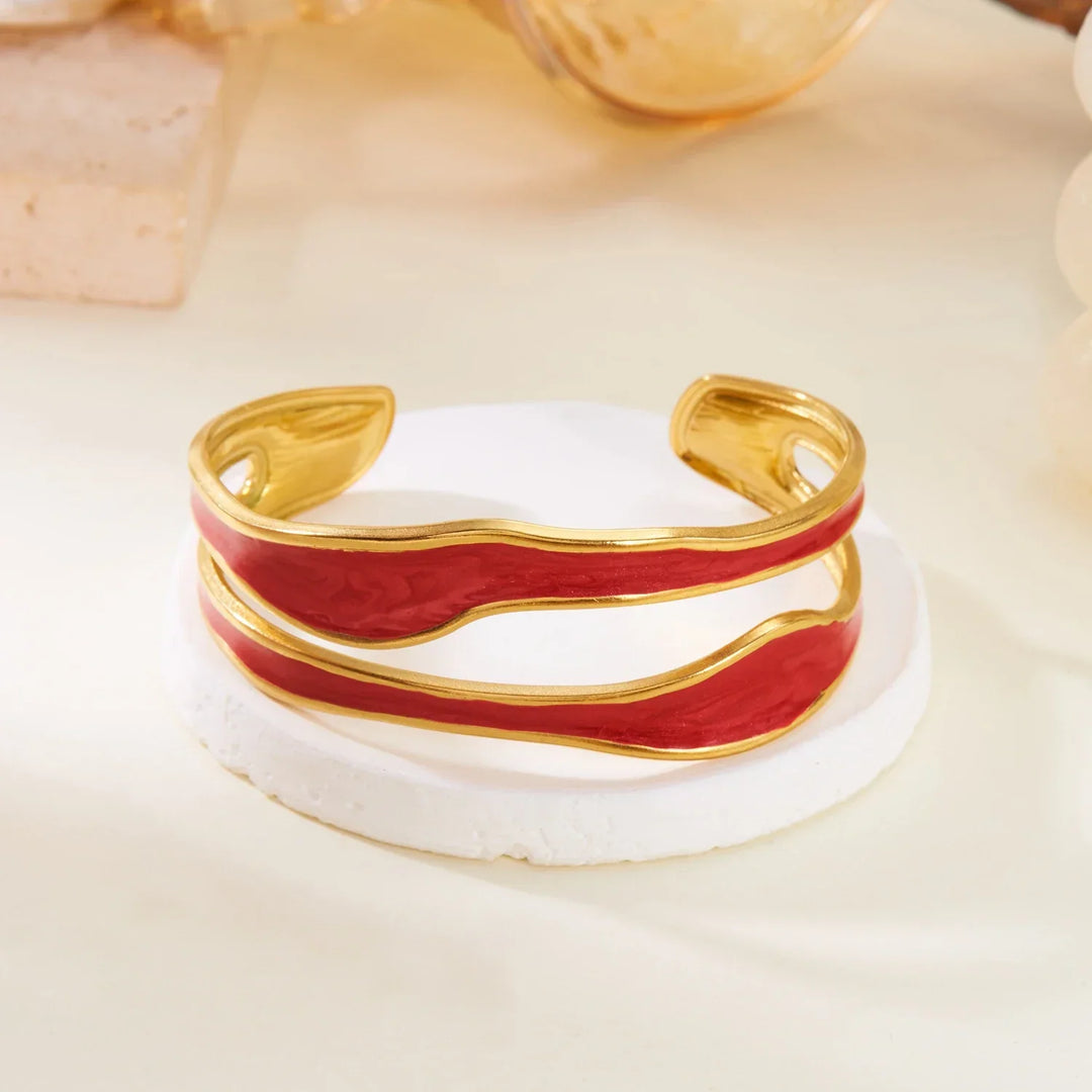 Pulseira Aberta Vintage Branca em Aço Inoxidável