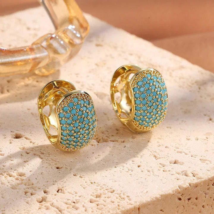 Argolas Elegantes com Flor Azul-Turquesa