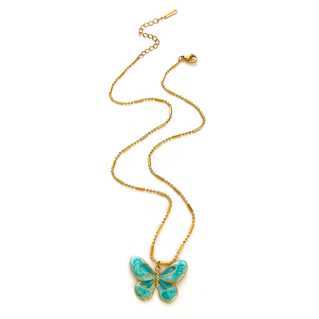 Conjunto Fofo de Colar com Borboleta Azul e Gota