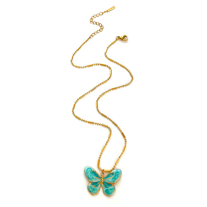 Conjunto Fofo de Colar com Borboleta Azul e Gota
