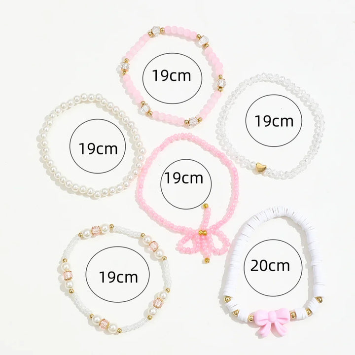 Conjunto de Pulseiras de Pérolas com Laço Amor