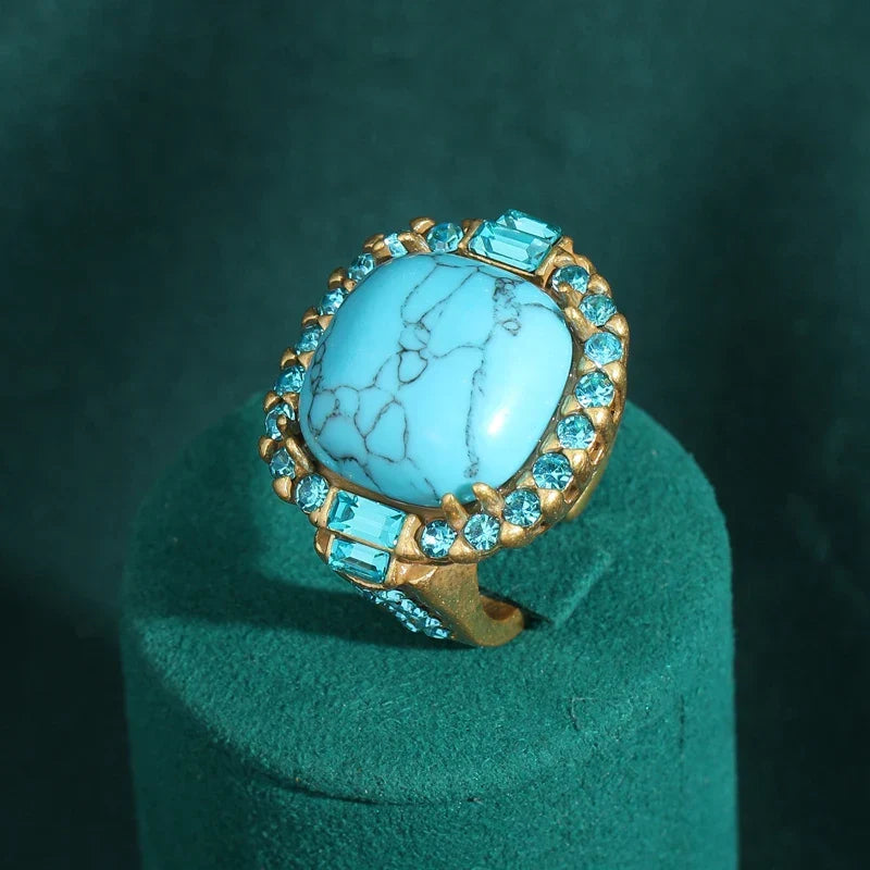 Anel Dourado Vintage Art Déco com Turquesa
