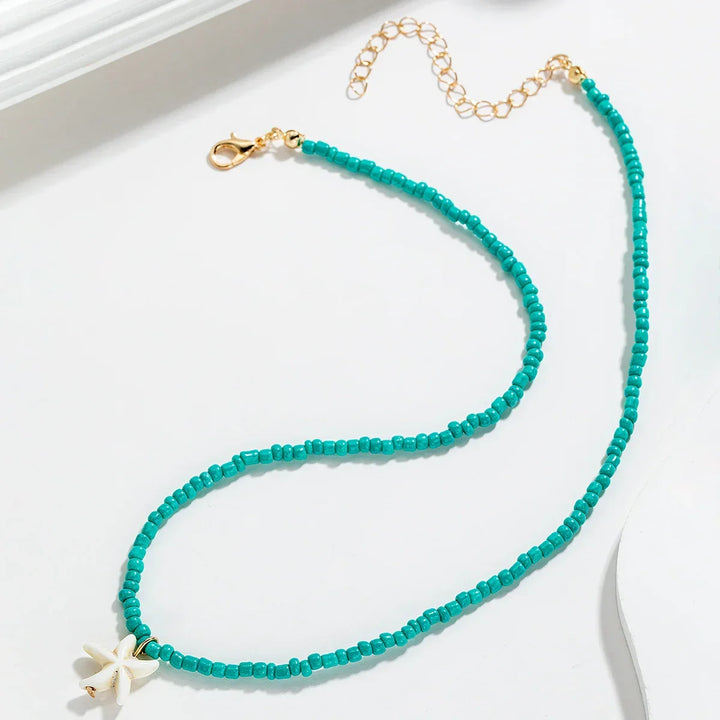 Colar Boémio Elegante com Estrela-do-Mar e Turquesa