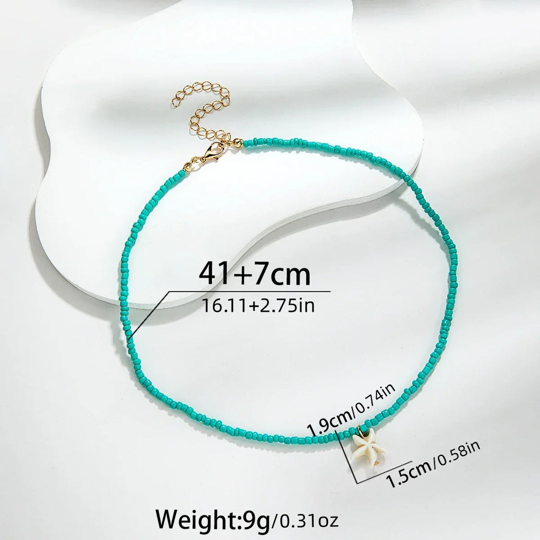 Colar Boémio Elegante com Estrela-do-Mar e Turquesa