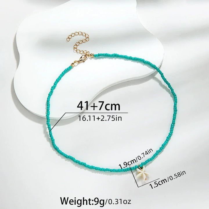 Colar Boémio Elegante com Estrela-do-Mar e Turquesa