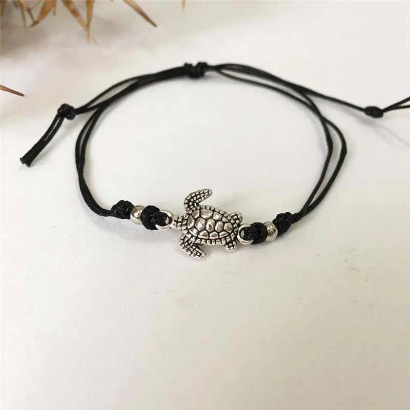 Pulseira de Tornozelo em Pele com Tartaruga Marinha