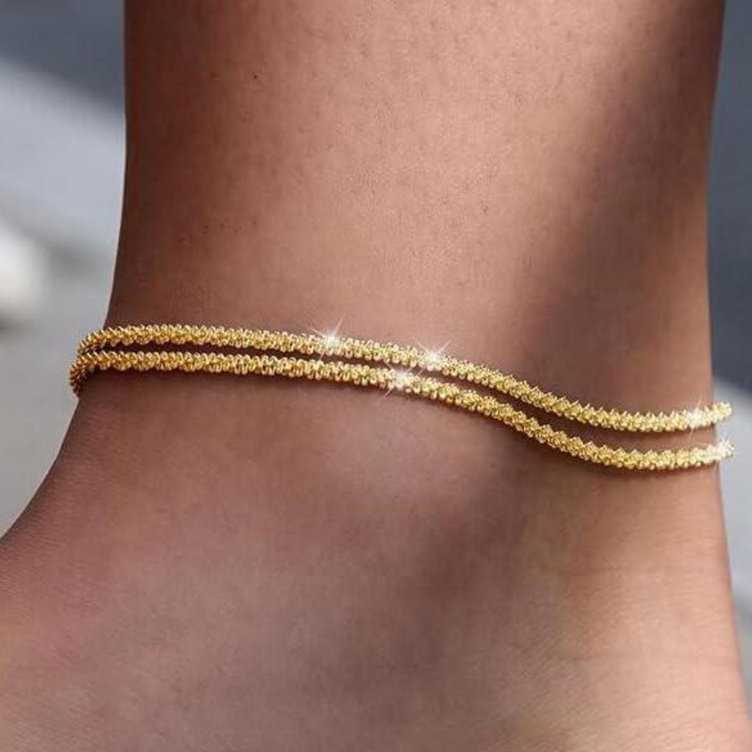 Pulseira de Tornozelo Delicada em Camadas, Resistente à Água