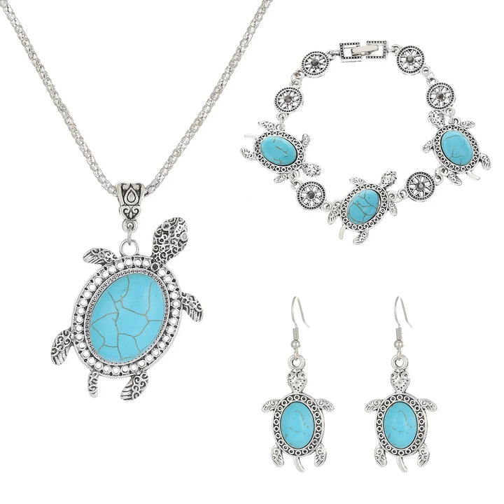 Conjunto de Joias com Tartaruga Turquesa