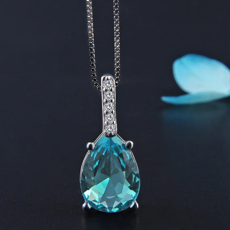 Colar com Gota Azul, Prata 925