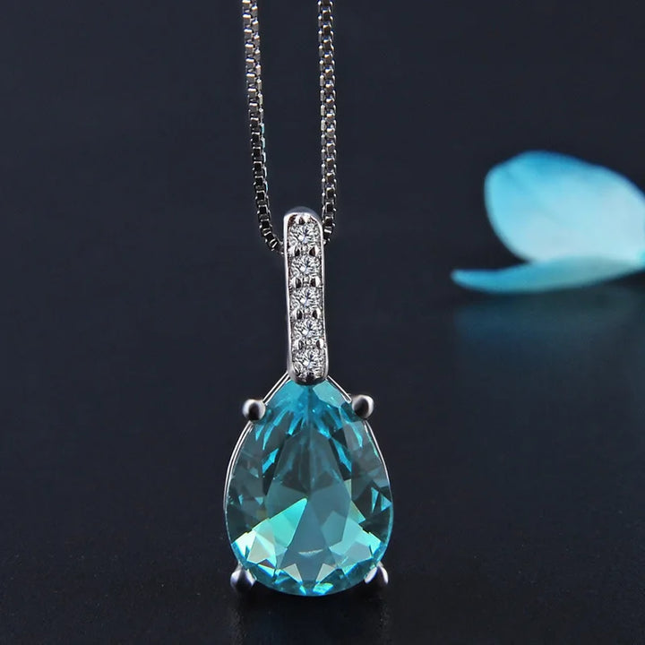 Colar com Gota Azul, Prata 925