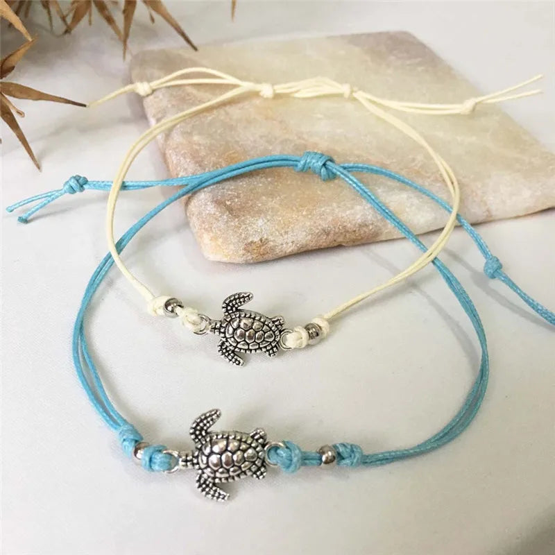 Pulseira de Tornozelo em Pele com Tartaruga Marinha