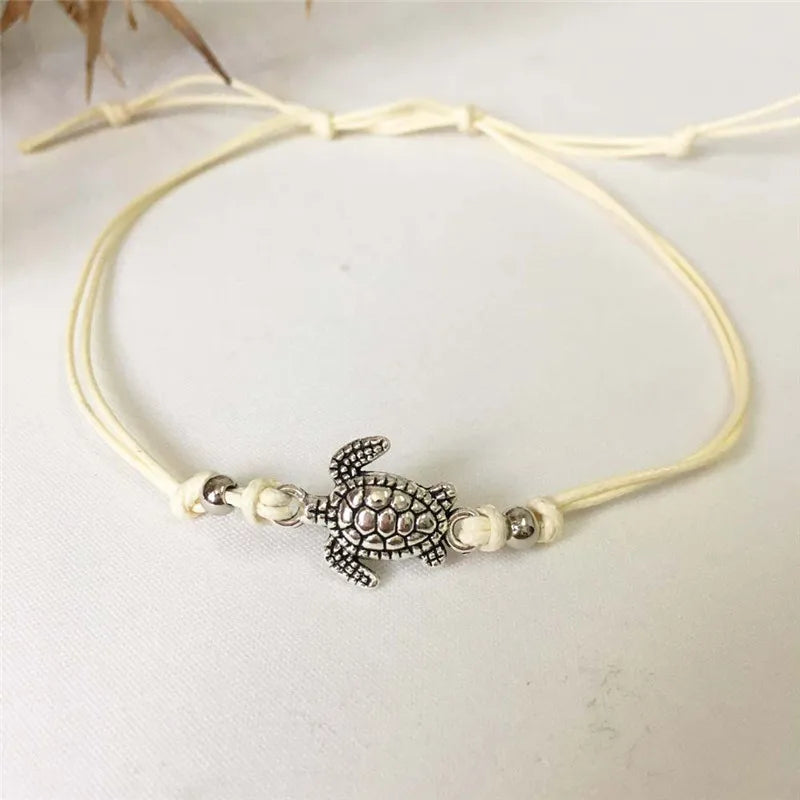 Pulseira de Tornozelo em Pele com Tartaruga Marinha