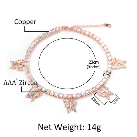Pulseira de Tornozelo Jardim de Borboletas com Zircónias