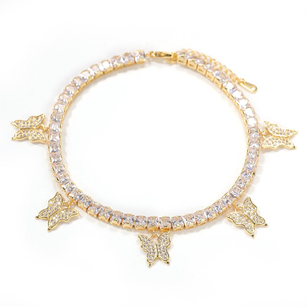 Pulseira de Tornozelo Jardim de Borboletas com Zircónias