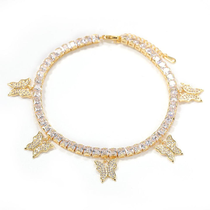 Pulseira de Tornozelo Jardim de Borboletas com Zircónias