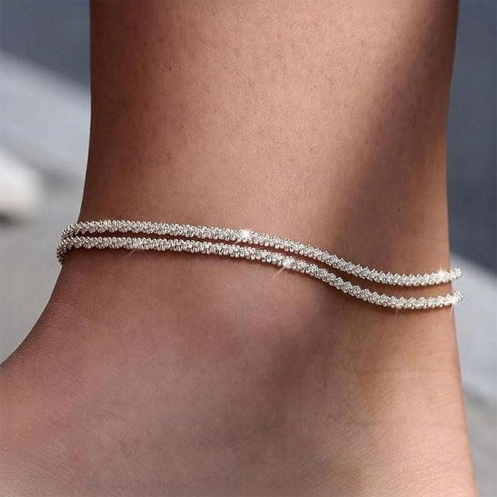 Pulseira de Tornozelo Delicada em Camadas, Resistente à Água