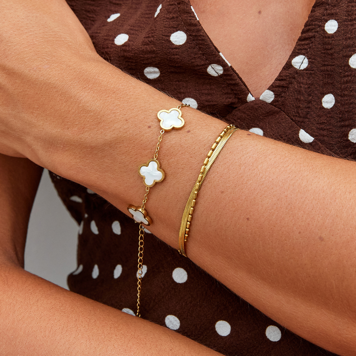 Pulseira com Trevo de Quatro Folhas Branco