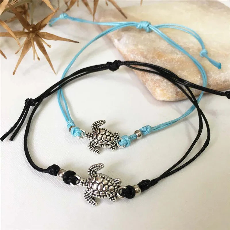 Pulseira de Tornozelo em Pele com Tartaruga Marinha
