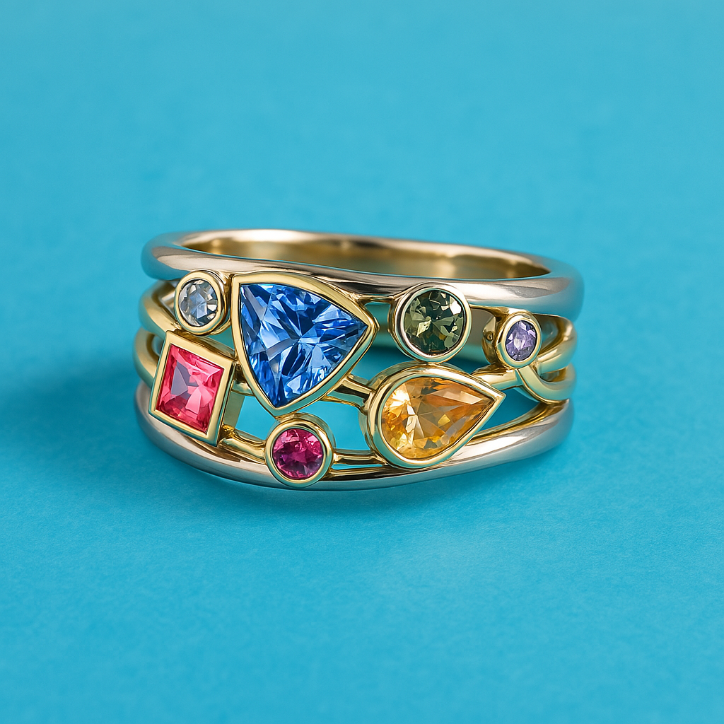 Anel Vintage com Zircónias Coloridas
