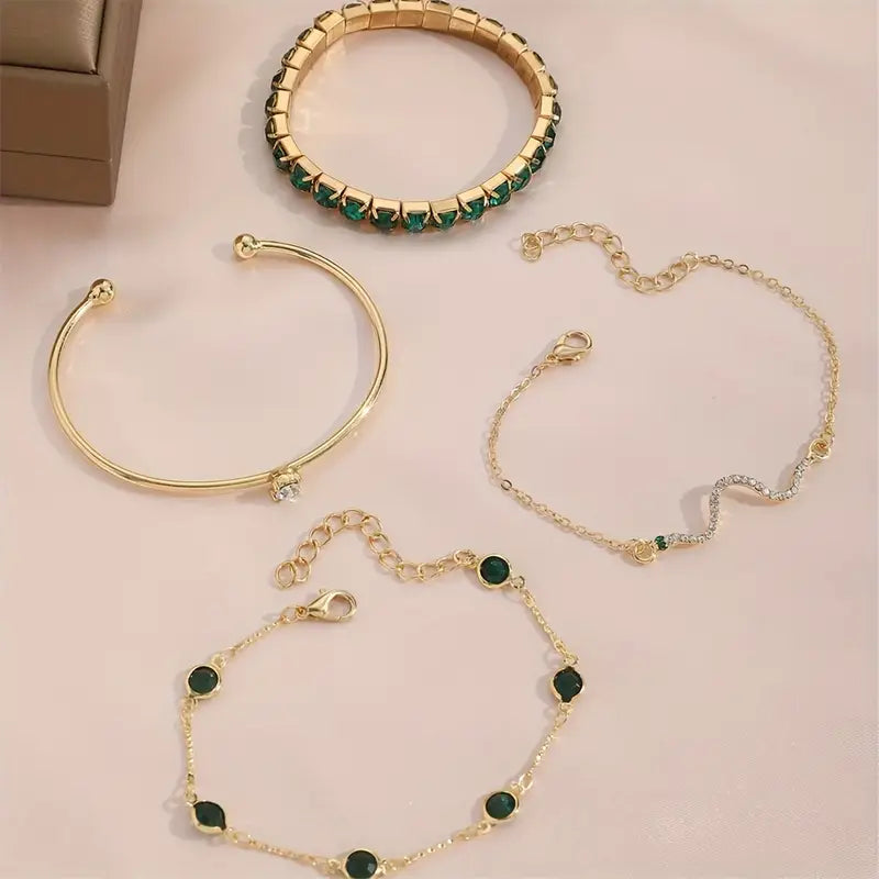 Conjunto de Pulseiras com Pedras Preciosas Verdes