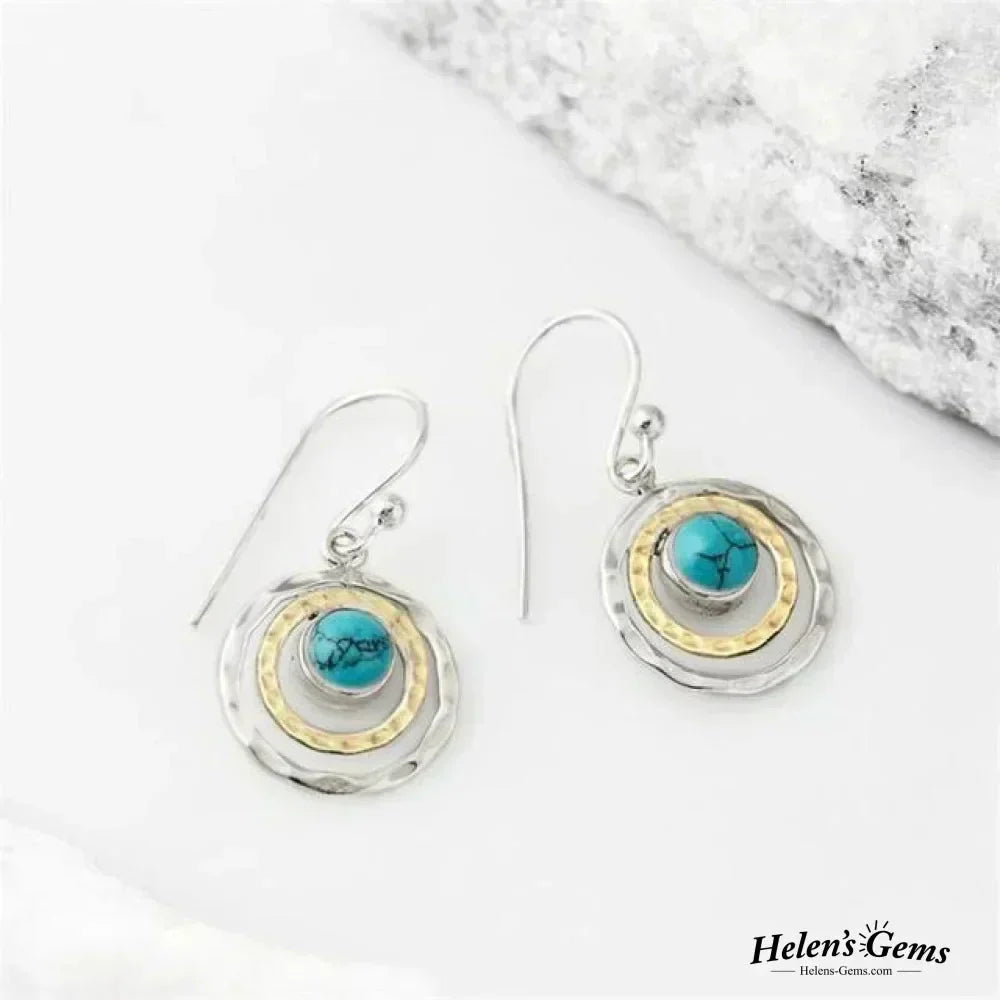 Brincos Boho Saturno: Turquesa e Ouro