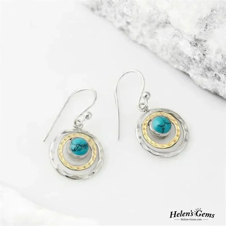 Brincos Boho Saturno: Turquesa e Ouro