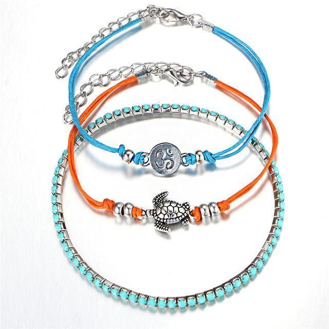 Conjunto de Pulseiras Boho com Tartaruga
