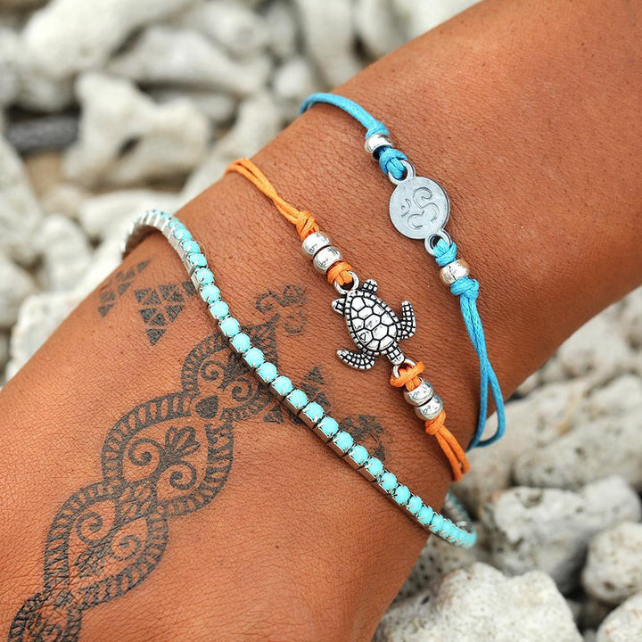 Conjunto de Pulseiras Boho com Tartaruga