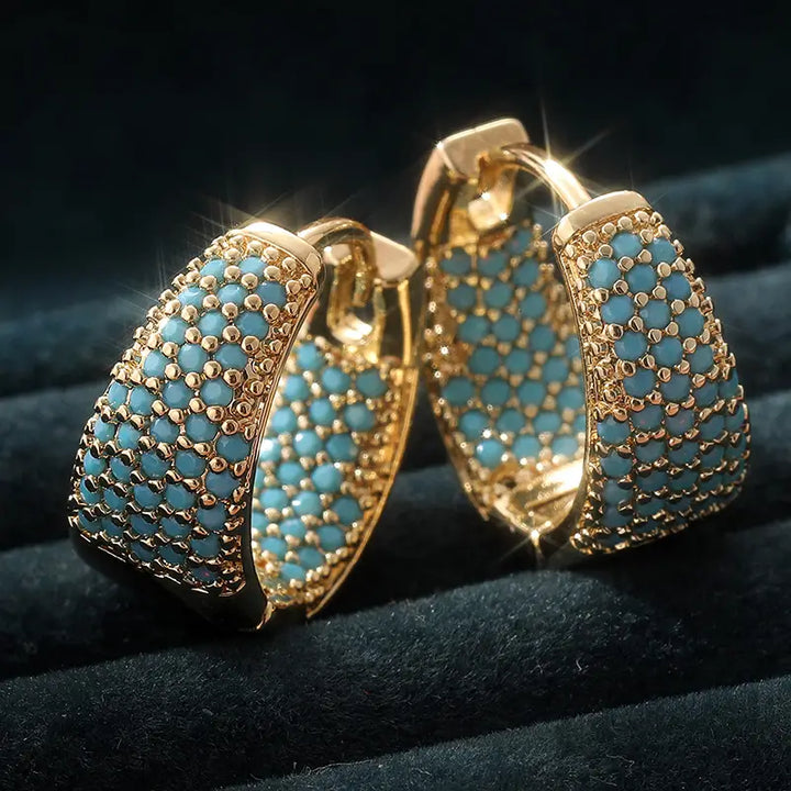 Argolas com Contas Turquesa em Tom Dourado | Ouro