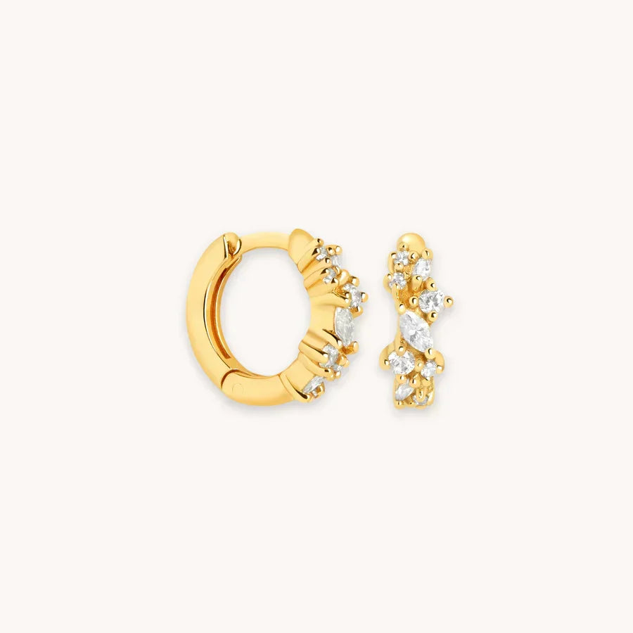 Argolas Huggie com Cacho de Cristais | Ouro