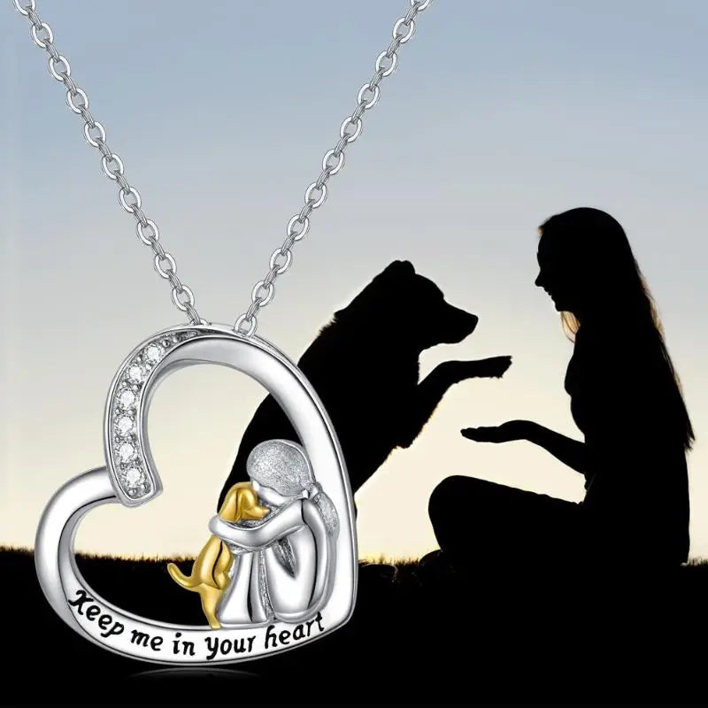 Colar com Coração, Cão e Zircónias, Prata 925