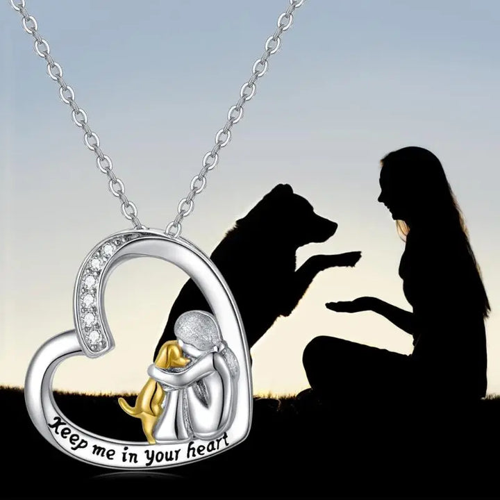 Colar com Coração, Cão e Zircónias, Prata 925