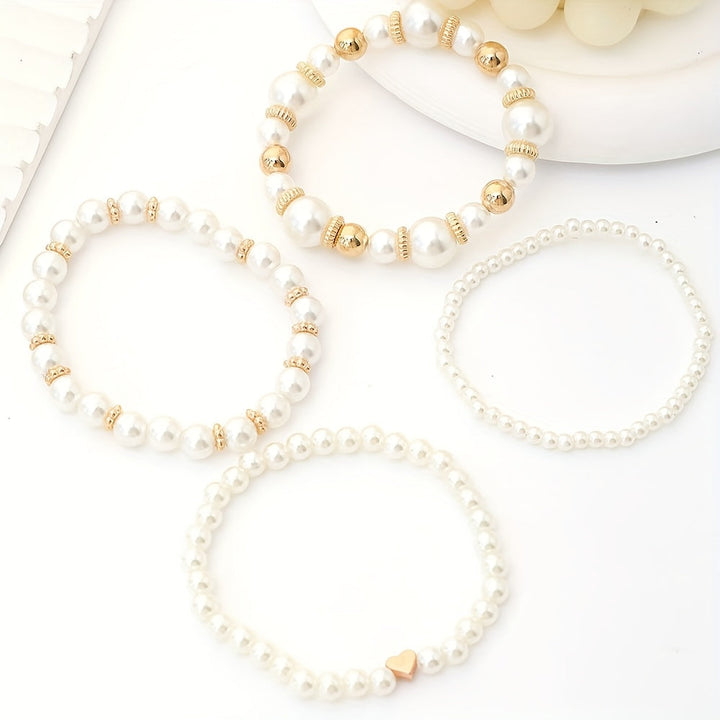 Conjunto Elegante de Pulseiras de Pérolas com Coração